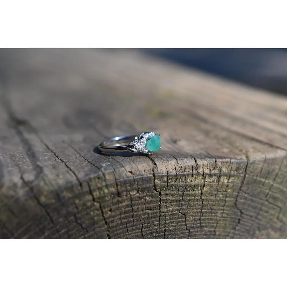 Sterling Silver Emerald Ring White Topaz Accents Size 6 May Birthstone